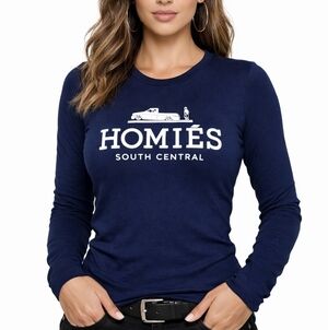 Brian Lichtenberg BLTEE Homies South Central Long Sleeve Tee Womens Size L Navy